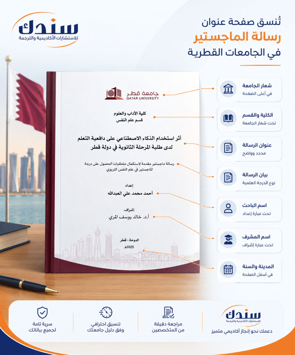 تُنسق صفحة عنوان رسالة الماجستير في الجامعات القطرية